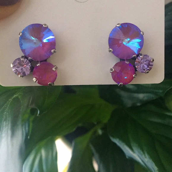 Fuchsia Magenta + Violet Crystal Earrings - Picture 3 of 14